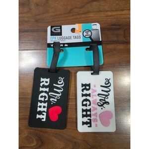 NWT G Force Luggage Tags OS Black White Mr Right Mrs Always Right 2PK